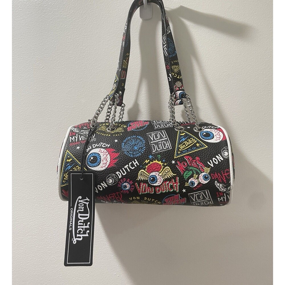 Von Dutch Y2K Barrel Shoulder Bag NWT - Black Jax Graphic Eyeball
